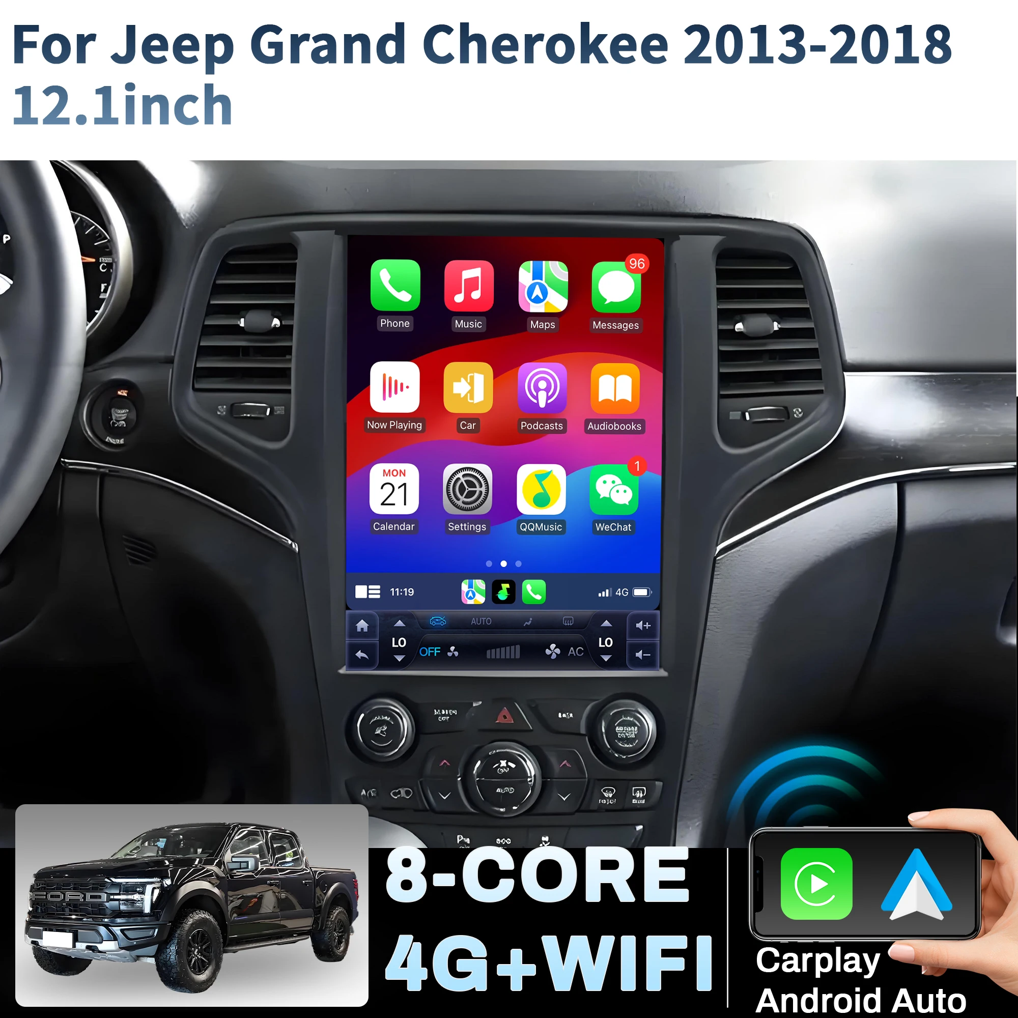 

12.1 inch Car Radio Android 14 For Jeep Grand Cherokee 2013-2018 4G GPS Wireless Bluetooth CarPlay Head Unit Touch Screen Stereo