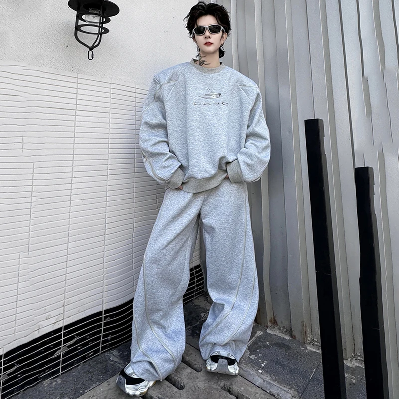 PFNW Men's Two-piece Set Round-neck Long Sleeve Pullover Sweatshirt High Street Wide Leg Pants Zippered Design Sets 2024 9C4234