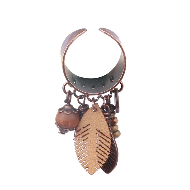 Ethnic Flower Feather Tassel Rings For Women 2023 Vintage Antique Wooden Beads Tassel Geometric Indian Jewelry Gifts Female