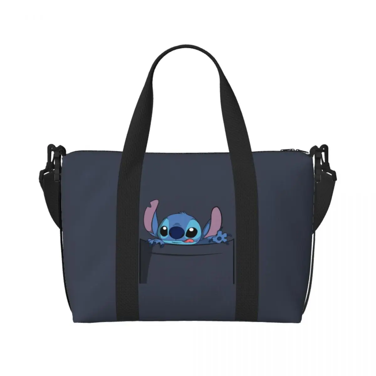 

Custom Cute Pocket Stitchs Beach Tote Bag for Women Extra Large Gym Carry On Funny Anime Travel Shopping Bags