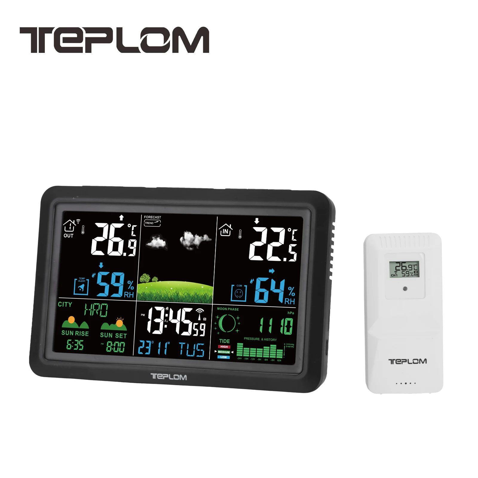 7.5 Inch Wireless Weather Forecast Electronic Meteorological Clock Indoor Outdoor Temperature Gauge with Temperature Humidity