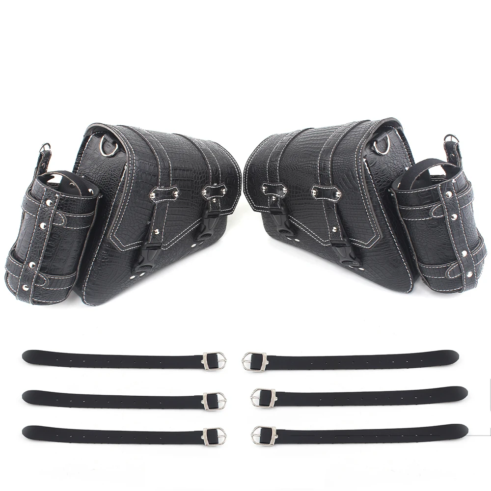 Motorcycle Saddlebags Tool Side Pouch Waterproof Soft PU Crocodile leather Luggage Storage Saddle Bags For Harley/ Honda /BMW