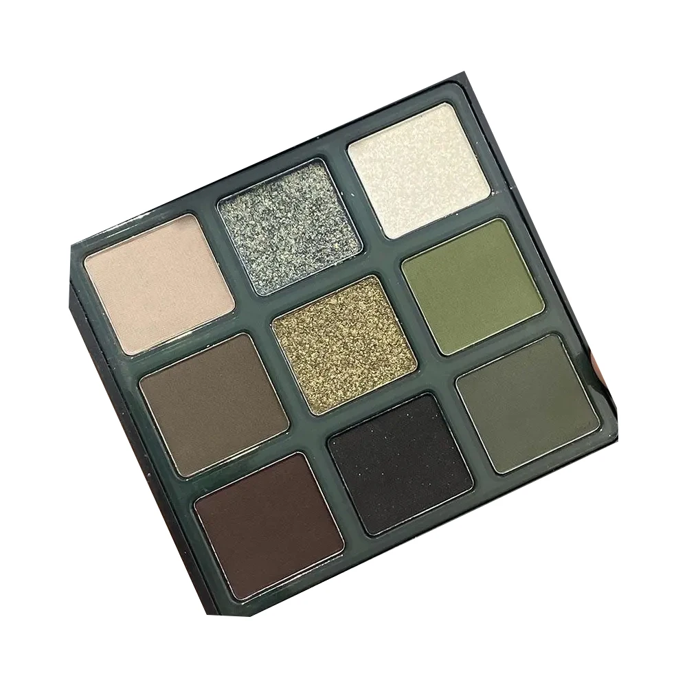 9 Color Eyeshadow Palette with Mirror - Olive Green Smoky Eye Look with Pearl Shimmer