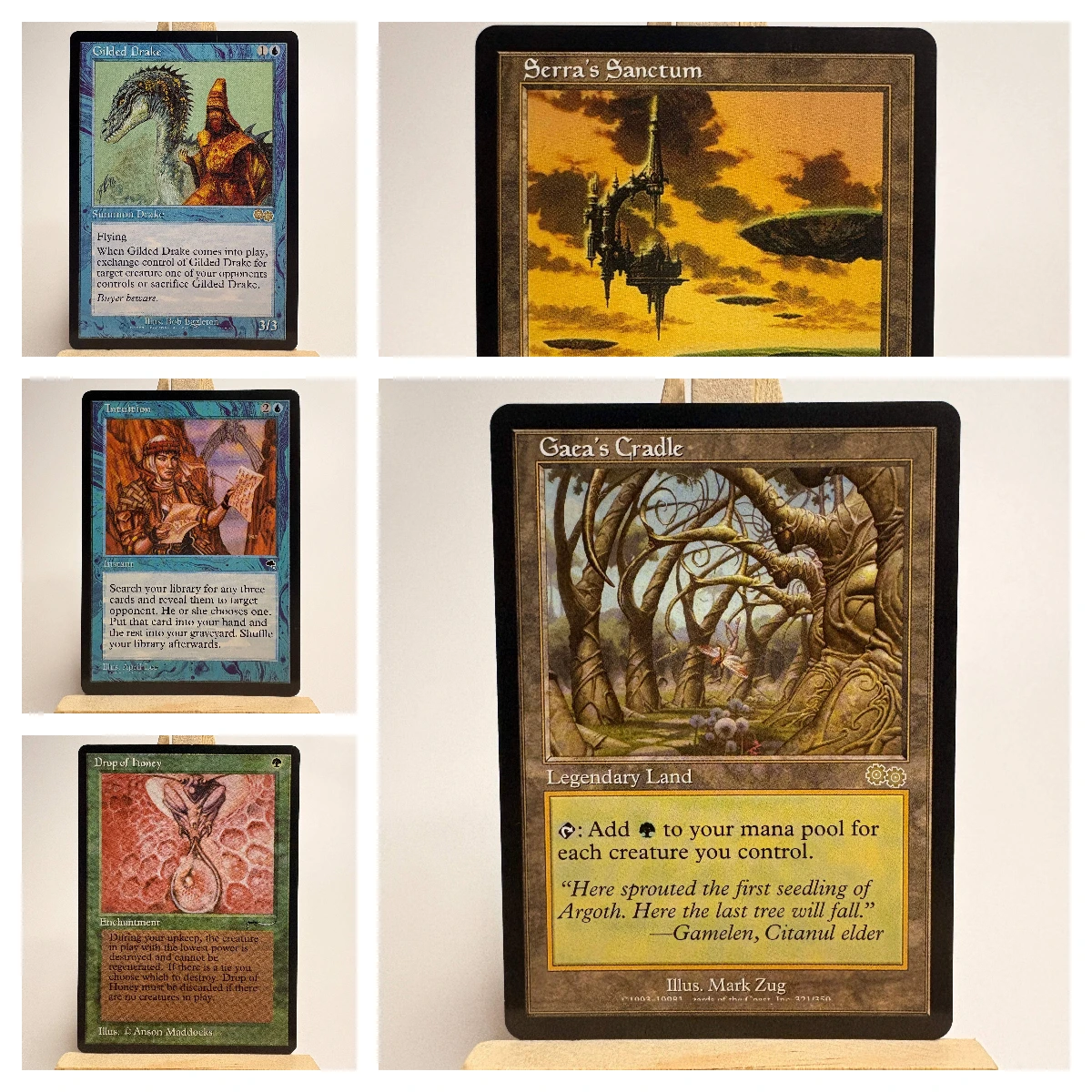 Reserva de cartas mágicas de la lista Legends: Gaea's Cradle, Gilded Drake, Intuition, Serra's Sanctum, German Black Core Cardstock