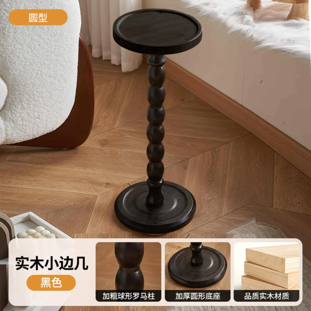 

Solid Wood Vintage Mini Side Table, Light Luxury Candle Holder Corner Table, Movable Bedside & Sofa Storage Rack