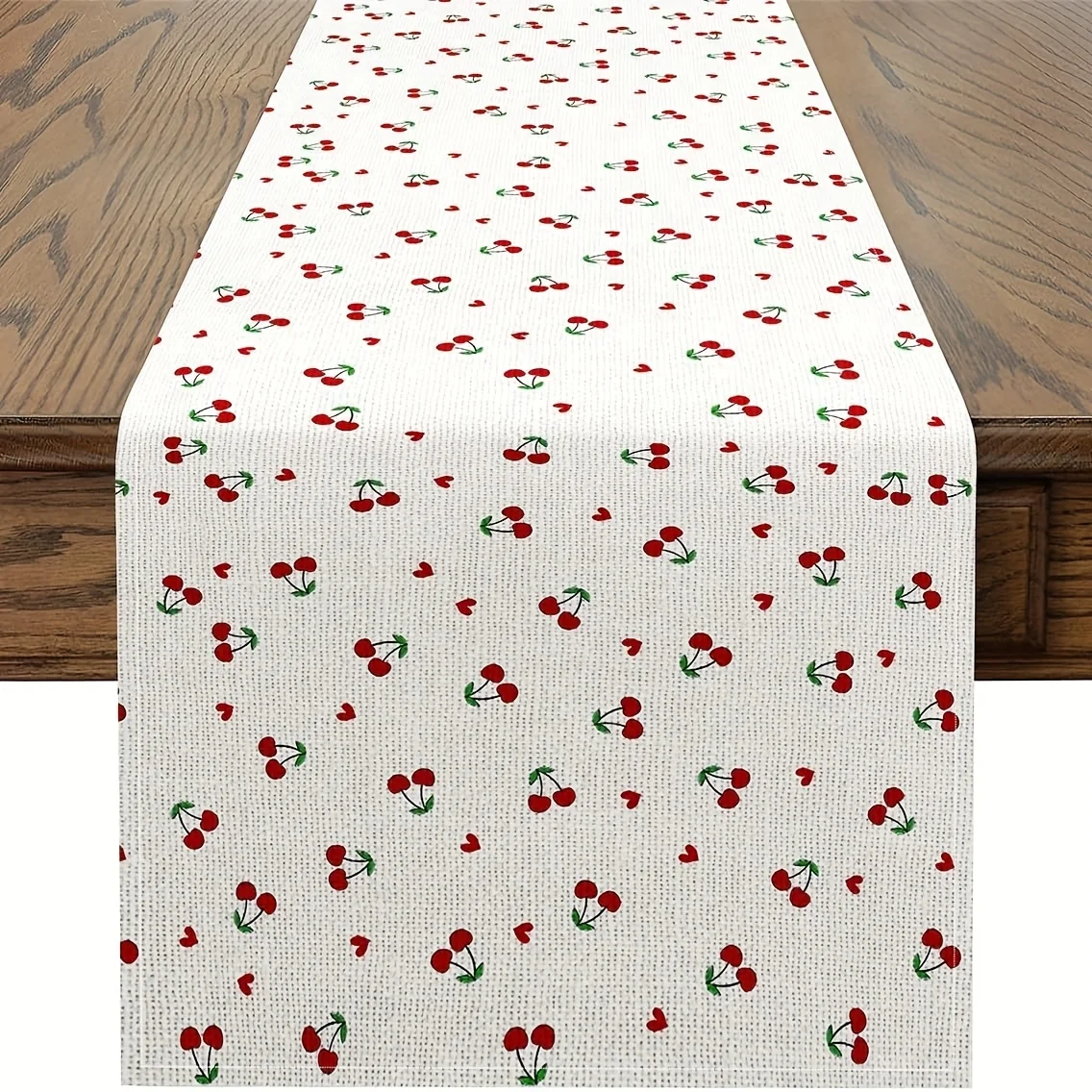Kawaii Cherry Linen Table Runner Rectangle Woven Fruit Pattern Decor for Dining Table Kitchen Dresser Home Party