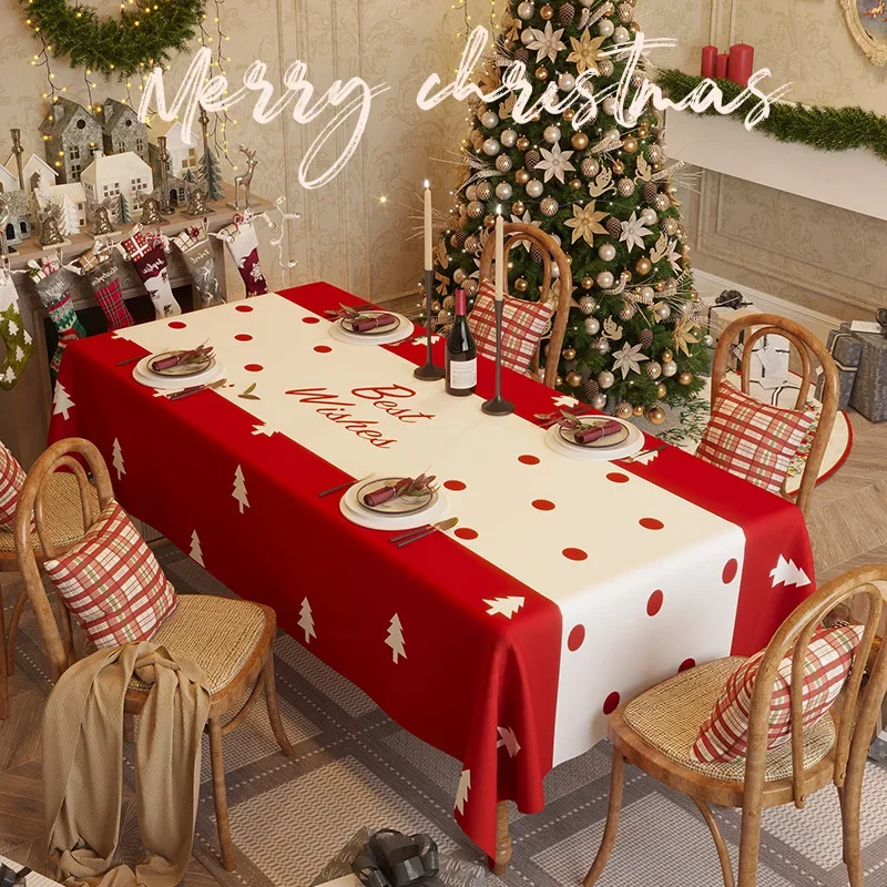 

Home Decor Christmas Red Tablecloth High Quality Waterproof Rectangular Dining Decoration Table Cloth New Year Party Table Linen