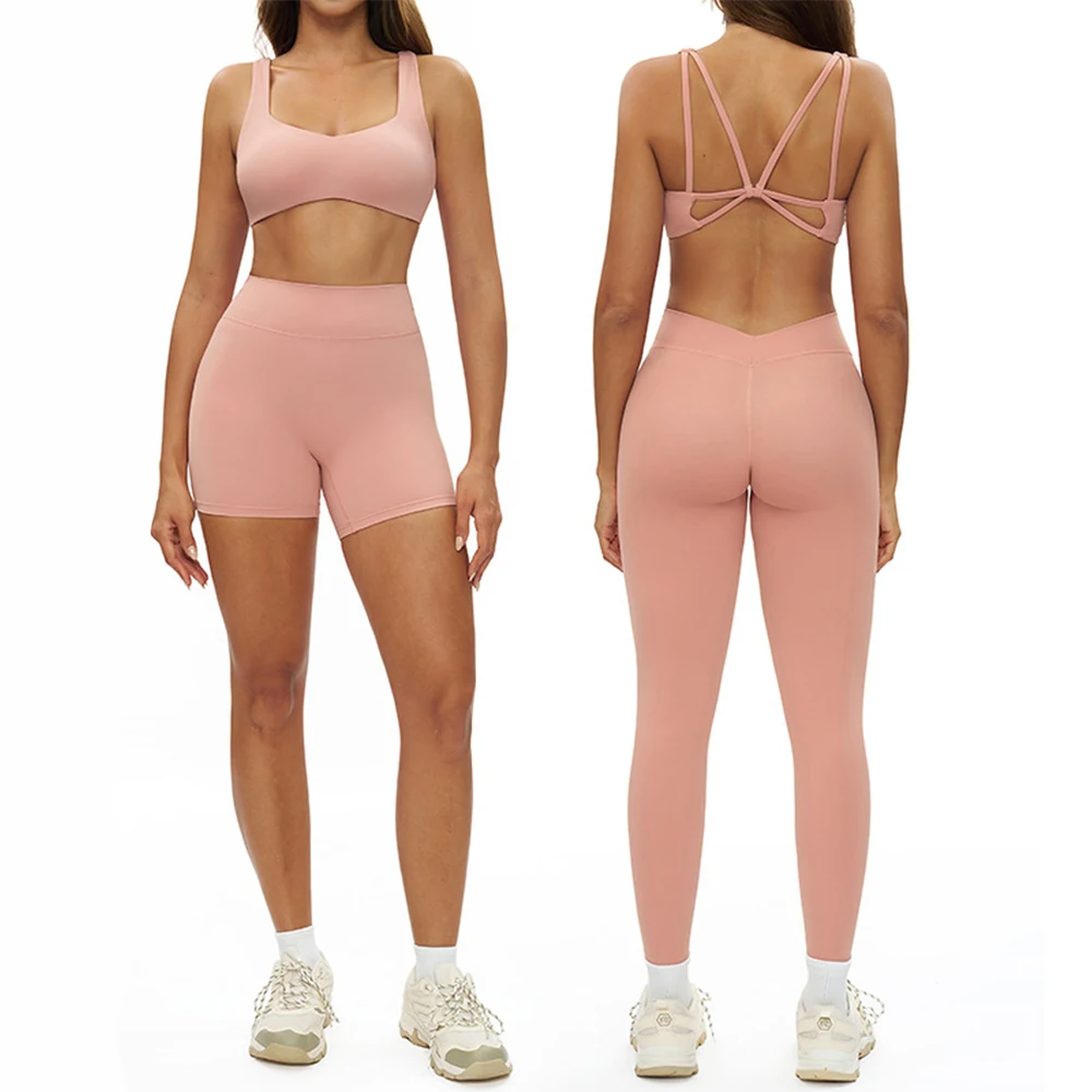 

2PCS Yoga Set Women Gym Tracksuit Sportswear Workout Clothes Overalls Legging Fitness Cross Strap Top Sports Suits Athletic Wear