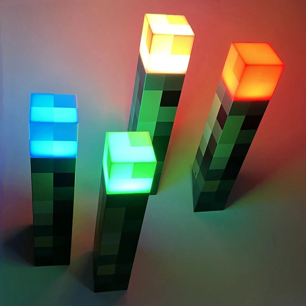 Minecraft Brownstone Torch Light LED Night Light 4Color Peripheral Toy Model Rechargeable Torch Light Birthday Gift