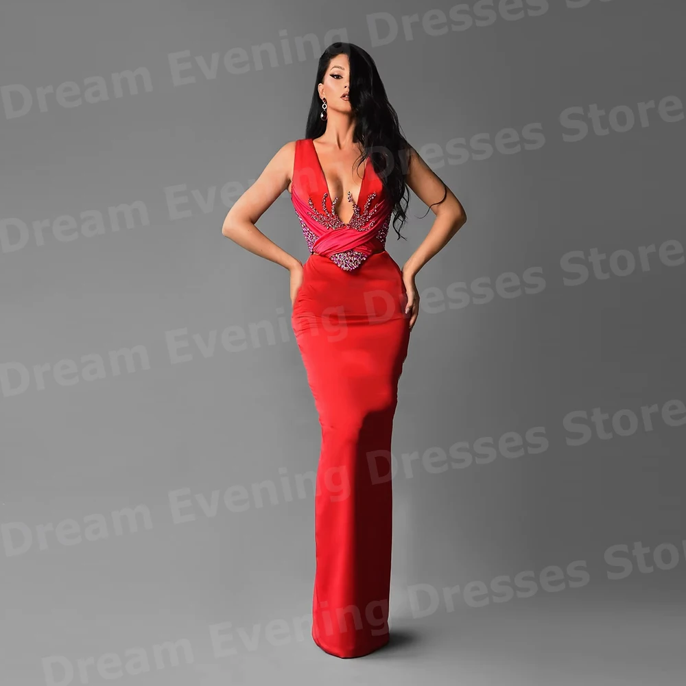 فساتين سهرة مثيرة حورية البحر للسيدات ساحرة برقبة على شكل V مطرزة حسب الطلب فساتين حفلات من Vestidos Para Mujer بدون أكمام رداء De Soirée #3