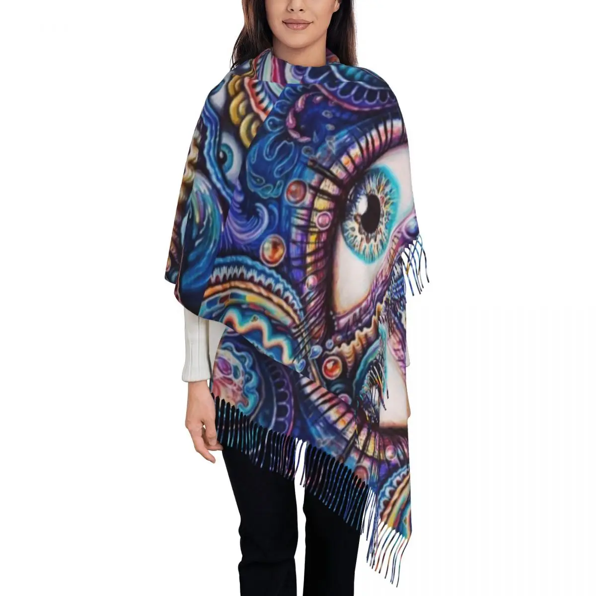 

Модный шарф с кисточками для глаз, женский зимний теплый шарф с накидкой, женские шарфы с злыми глазами, мистические шарфы с абстрактным искусством