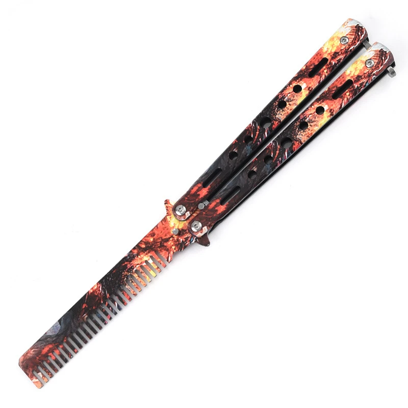 Foldable Comb Stainless Steel Practice Training Butterfly Knife Comb Beard Moustache Brushes Hairdressing Styling Tool