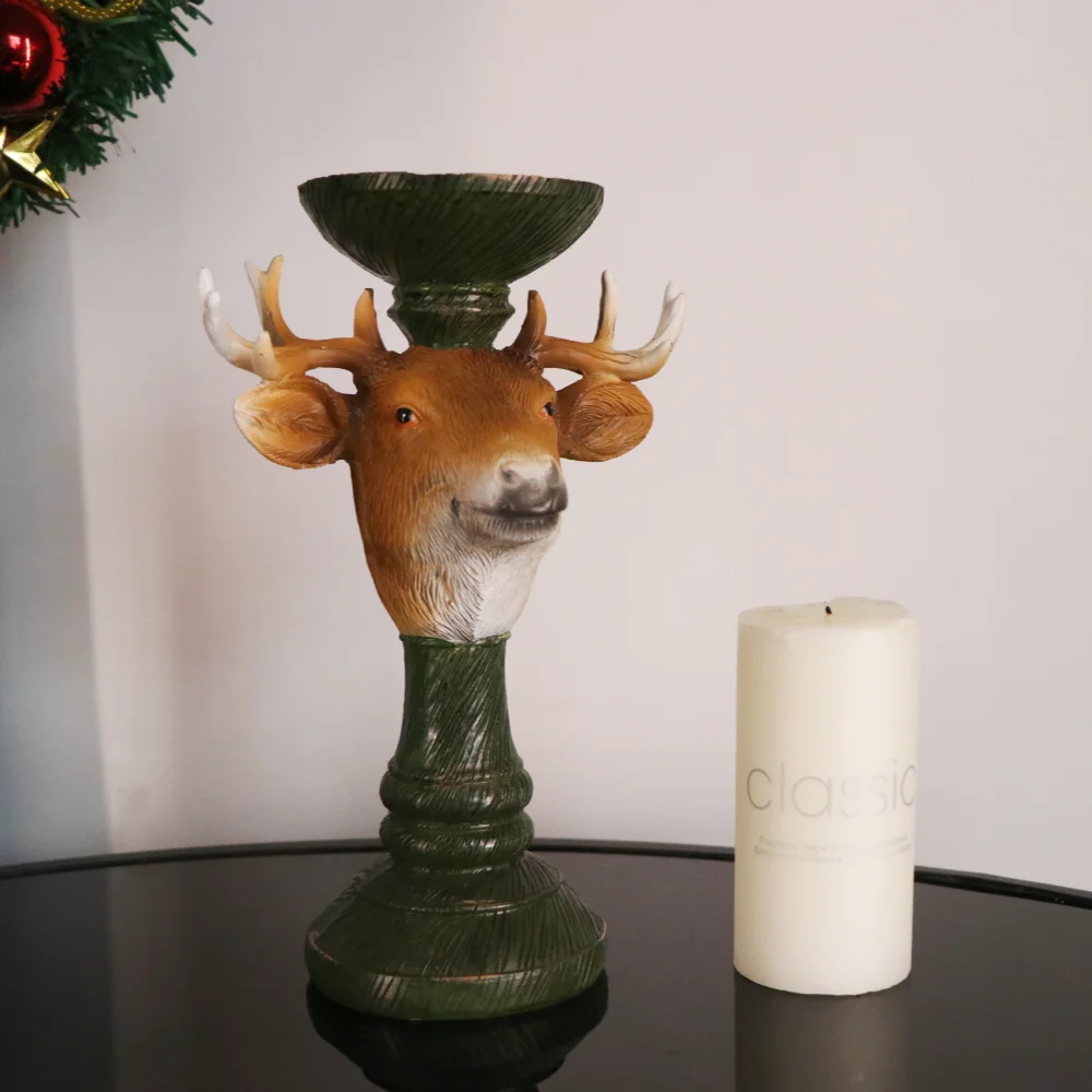 Weihnachtlicher Dekorativer Kerzenhalter aus Kunstharz, Weihnachtsmann-Rentier-Statue, Hirschkopf-Kerzenhalter, Heimdekoration, Tischdekoration – Detail 4