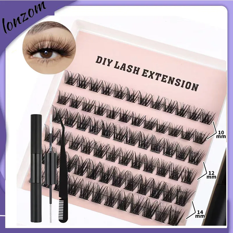 High Quality Makeup DIY Eyelashes Extension Kit Mixed Sizes 10mm 12mm 14mm Segmented False Eyelashes Extension Kit