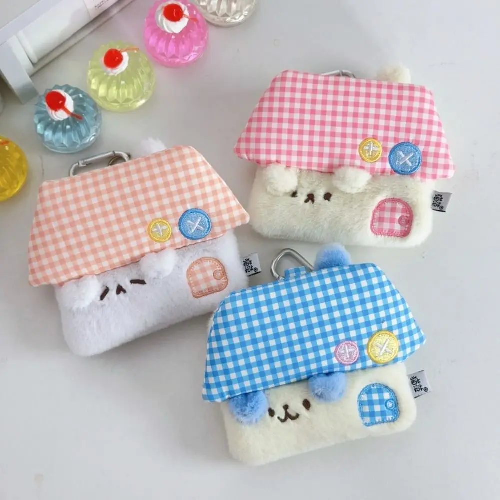 Creative House Shape Coin Purse Mini Plush Card Holder Cartoon Large Capacity Earphone Bag