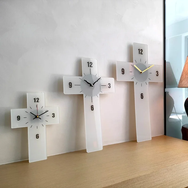 Cross wall clock acrylic glass texture