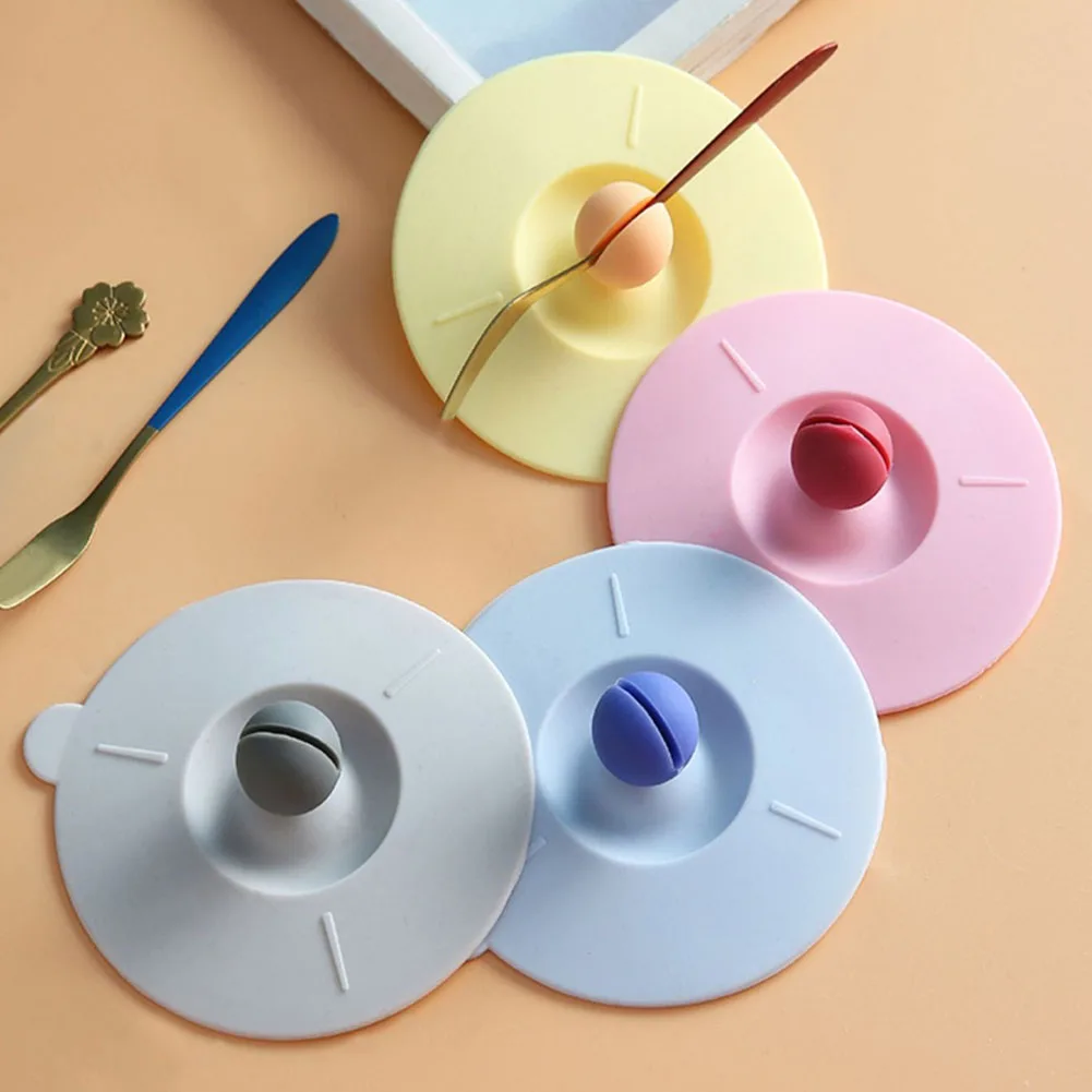 Cute Proof Cup Lid Silicone Glass Mugs Cap with Spoon Holder Airtight Seal Reusable Heat for Glass Mugs