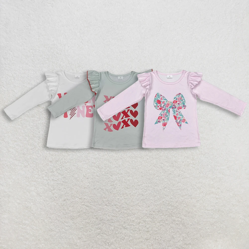 

Sibling Baby Girls Pink Long Sleeve Shirt with Floral Bow Valentine Theme White Tops for Girls