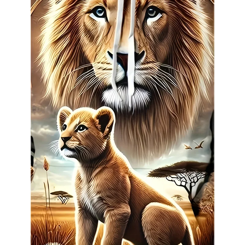 هوديي كاجوال بأكمام طويلة بنمط الأسد المقدس والأسد الصغير ثلاثي الأبعاد للرجال مع جيب برباط، معطف رياضي بنمط عصري، مقاس S #4