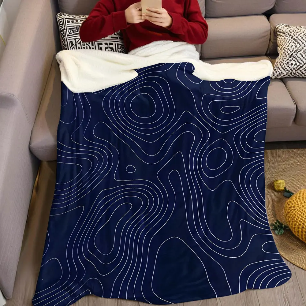 Navy Contour Lines Flannel Blanket Warm Soft Halloween Christmas Decorative Couch Warm Cozy All-Season Gift