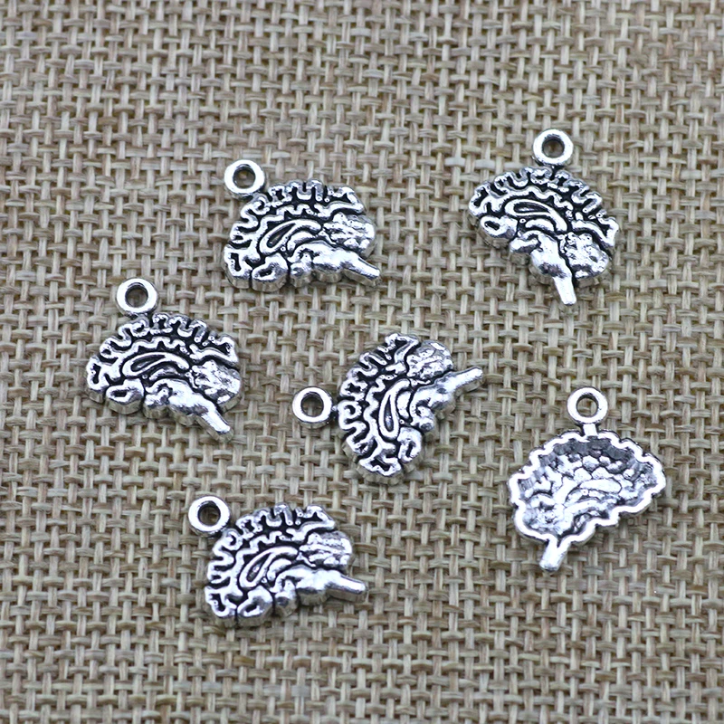 20pcs/lot 13*14mm Antique Silver  Alloy Brain Charm Pendant For DIY Jewelry Making Factory Price Wholesale