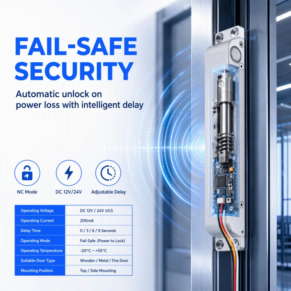 Easy Install High Security Electric Drop Bolt Lock Durable Secure Electronic Bolt Door Lock NC Mode Electric Lock Wooden Doors