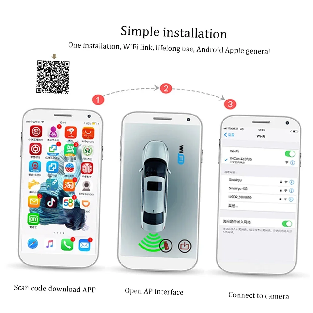 Cámara de respaldo inalámbrica WIFI cámara de visión trasera para coche WiFi cámara de respaldo IP67 impermeable LCD dispositivo de Monitor de marcha atrás inalámbrico