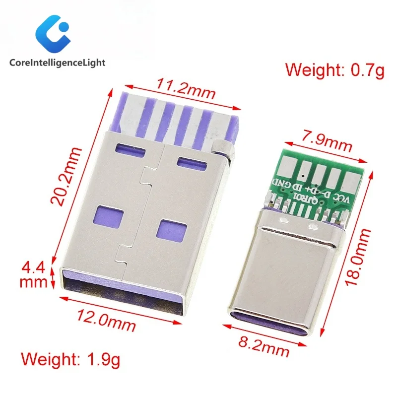1 مجموعة شحن سريع نوع-C USB 65 واط 5A ذكر موصل لحام مع 5Pin PCB + نوع ذكر 6 دبوس USB لتقوم بها بنفسك OTG شحن البيانات لتقوم بها بنفسك عدة