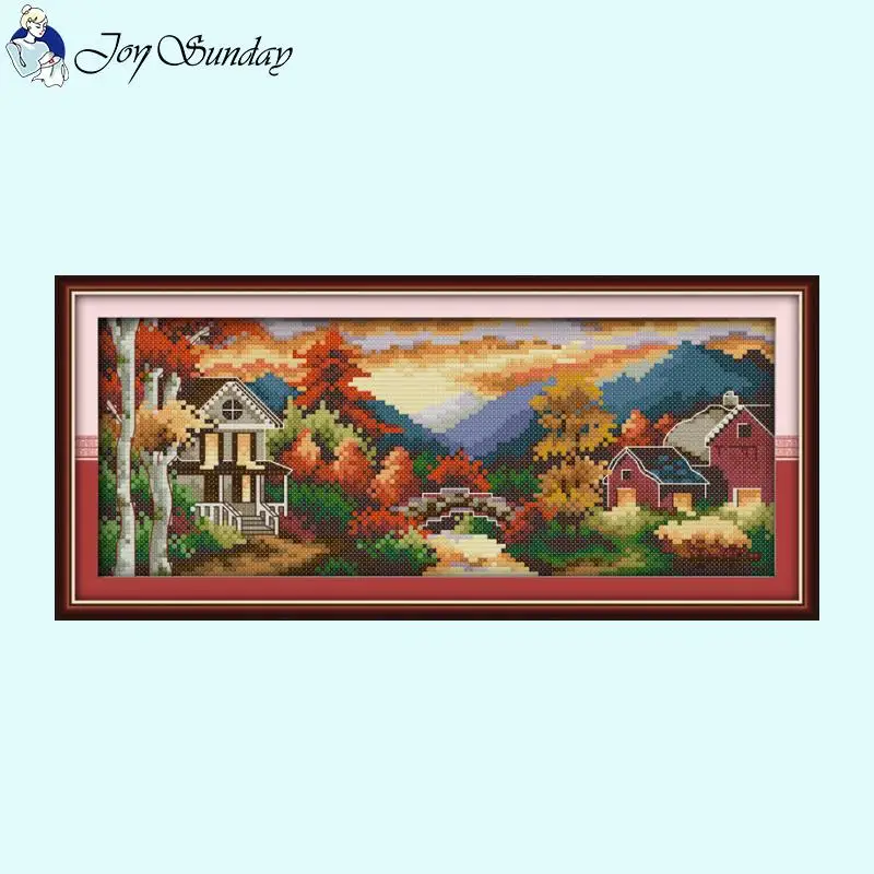 Castle Four Seasons Landscape Pattern Cross Stitch 14ct 16ct 11ct White Canvas Fabric Needle and Thread Kits DIY Hand Embroidery