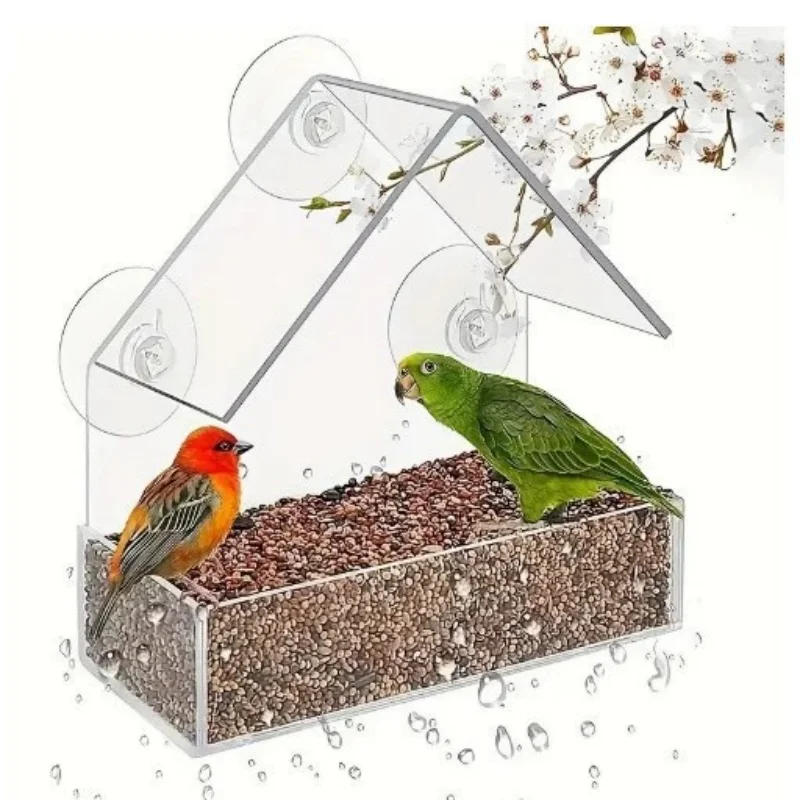 

Window Bird Feeder Ultra-Strong Suction Cup, and Weather-Resistant Design for Garden Yard Patio Triangle Acrylic Bird Feeder