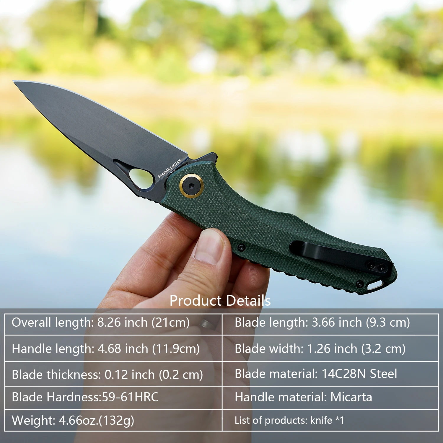 Practical Pocket knife made with14C28N Steel,Reversible Deep-carry Pocket Clip,Flipper. For Outdoor Camping and Gift, EDC Knife