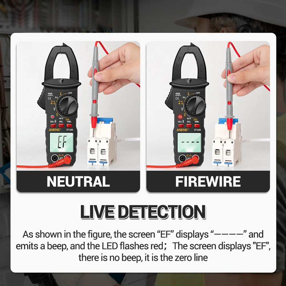 ST180 Digital Clamp Meter Multimeter Tester 4000 Counts Amp Ohm Volt Meter Measures AC/DC Voltage Capacitance Resistance