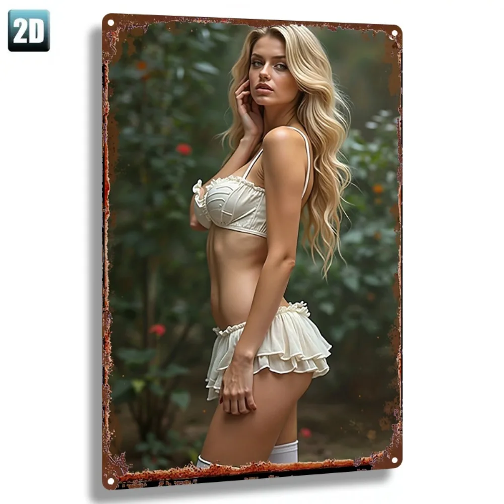2D 1PC Elegantes Metallschild mit goldfarbener Frau mit Haaren – Bauernhaus-Wanddekoration für Haus, Garten, Badezimmer, 20,3 x 30,5 cm