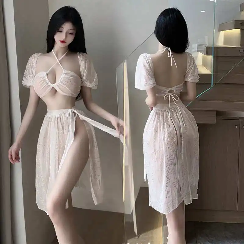 

Wholesale Women's Sexy Two Pieces Solid Lingerie Dress Hot Summer Beach Swimming Wear Adult Lady Holiday Costumes