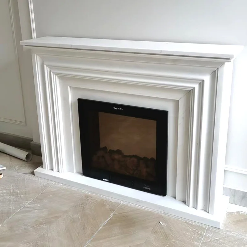 ML Marble  fireplace  living room home decoration simulated flame  stone carving white jade stone fireplace