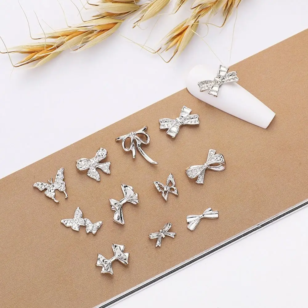 10pcs/bag Butterfly Nail Art Decoration 3D Silver Sweet Nail Rhinestone Crystal Ins Nail Art Ornament Women