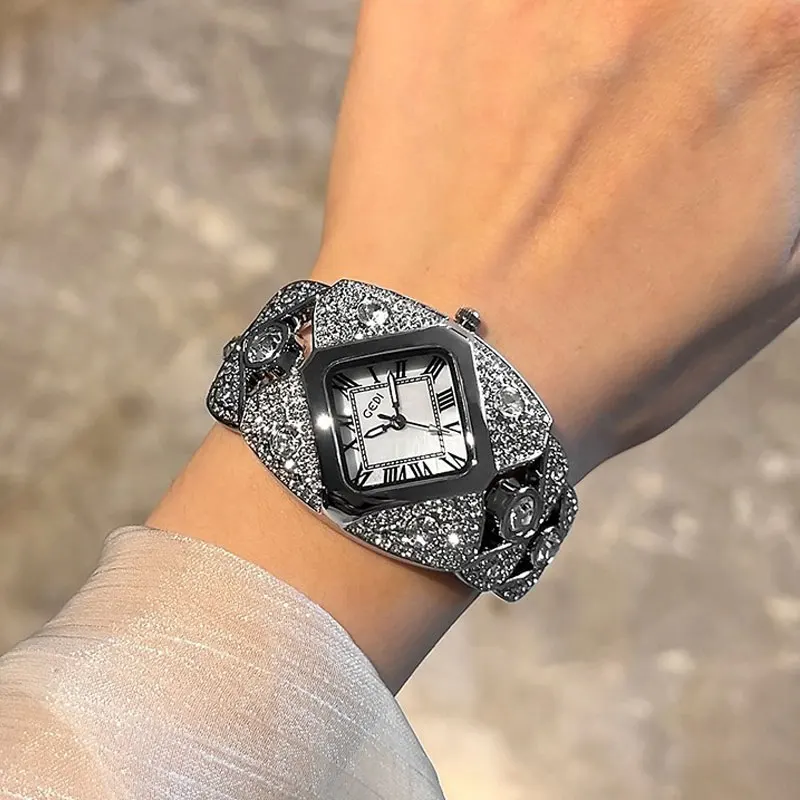 Роскошный браслет с бриллиантами, женские нерегулярные золотые стальные ремешки, женские часы в стиле ретро, водонепроницаемые кварцевые часы с большим циферблатом