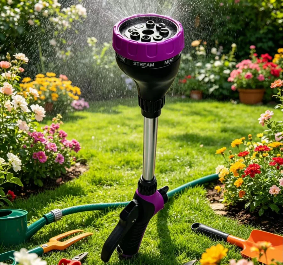 Garden long-handled sprayer - Multi-speed adjustable watering nozzle for flowers, home use, watering plants, washing cars, and w