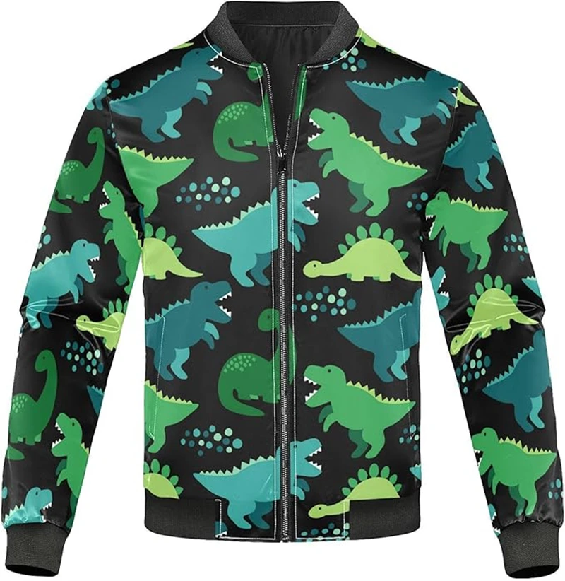 Kids Boys Coat Long Sleeve 3D Print Dinosaur Animal Pocket Men's Coats Winter Clothing Casual Fashion Street Man Bomber Jacket