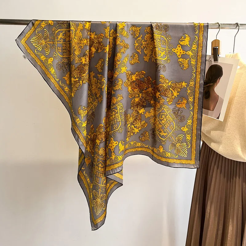 

Luxury Brand 110CM Silk Scarf Women Square Shawls Hand Rolled Bandanas Scarves 110 Foulard Femme Clothing Neck Accessories