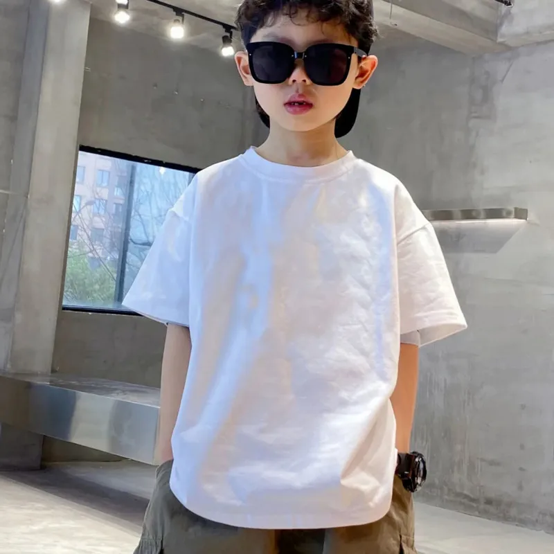 Literacki krótki rękaw prosty okrągły dekolt leniwy Trend odzież dziecięca letnia prosta rurka t-shirt nowy Trend w modzie
