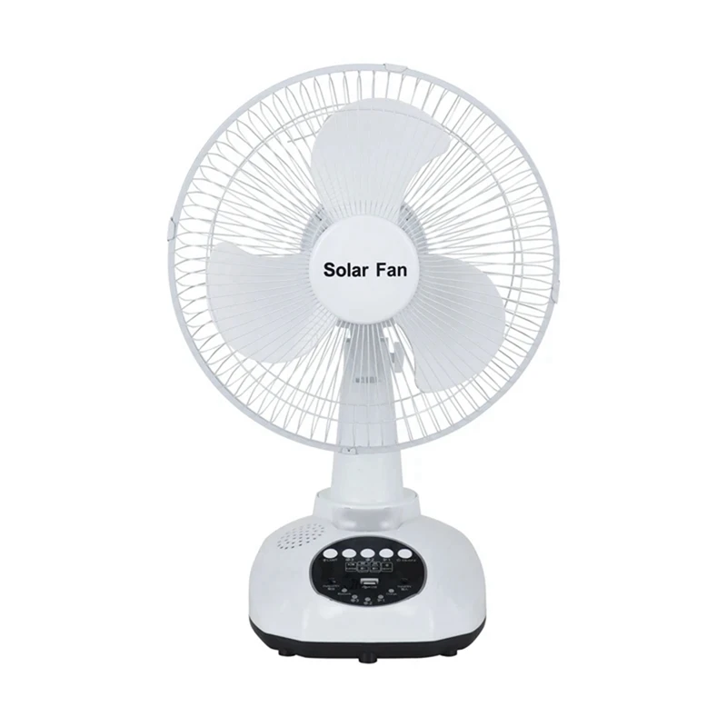 12 Inch Solar Fan Portable Rechargeable Fan With Solar Panel 3 Gears Wind Music Playback LED Light For Camping