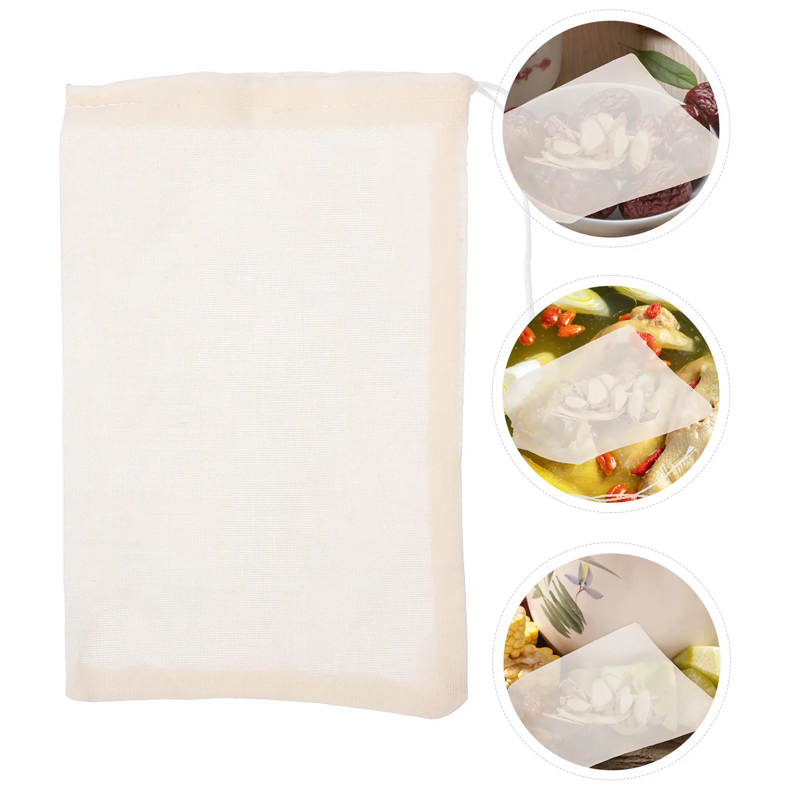 

50pcs Drawstring Filter Bags Thick Cotton Soup Strainer Bag Stew Seasoning Pouch Heat Resistant Mesh Straining Bag For Tea Gravy