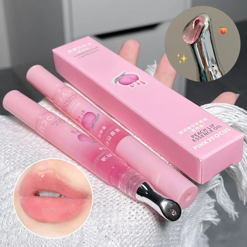 Peach Jelly Lips Oil Lip Balm Moisturizing Clear Fruit Lip Glaze Transparent Fullness Lip Tint Serum Primer Make-up for women