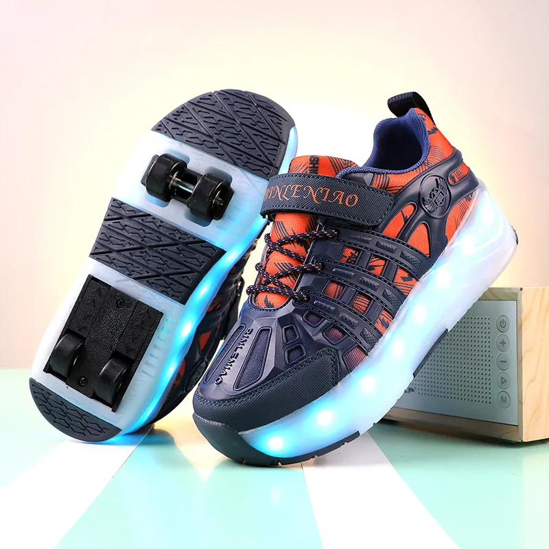Detachable Wheels Shoes Boy Girl Roller Sneakers Inline Skates Outdoor Skating Parkour LED Light Sneakers Szie 29-40 Sport Shoes