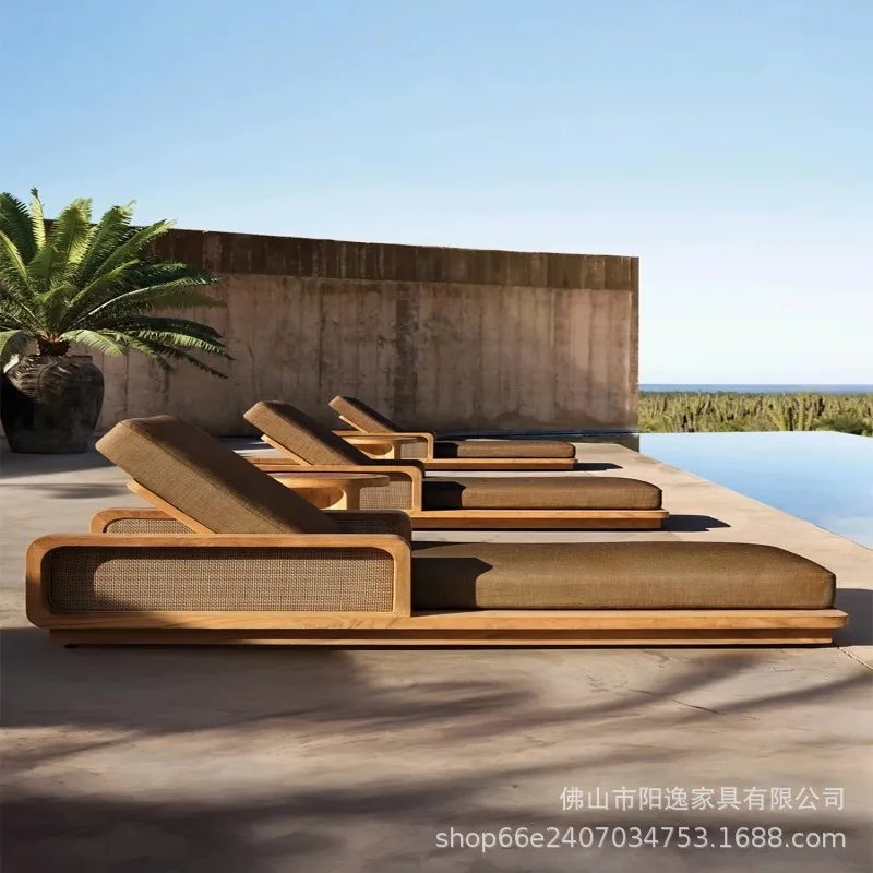 Outdoor Teak Sofa, Waterproof And Sun-Resistant, Suitable For Villas, Courtyards, Gardens, Hotels, And Nordic-Style Patios; Anti
