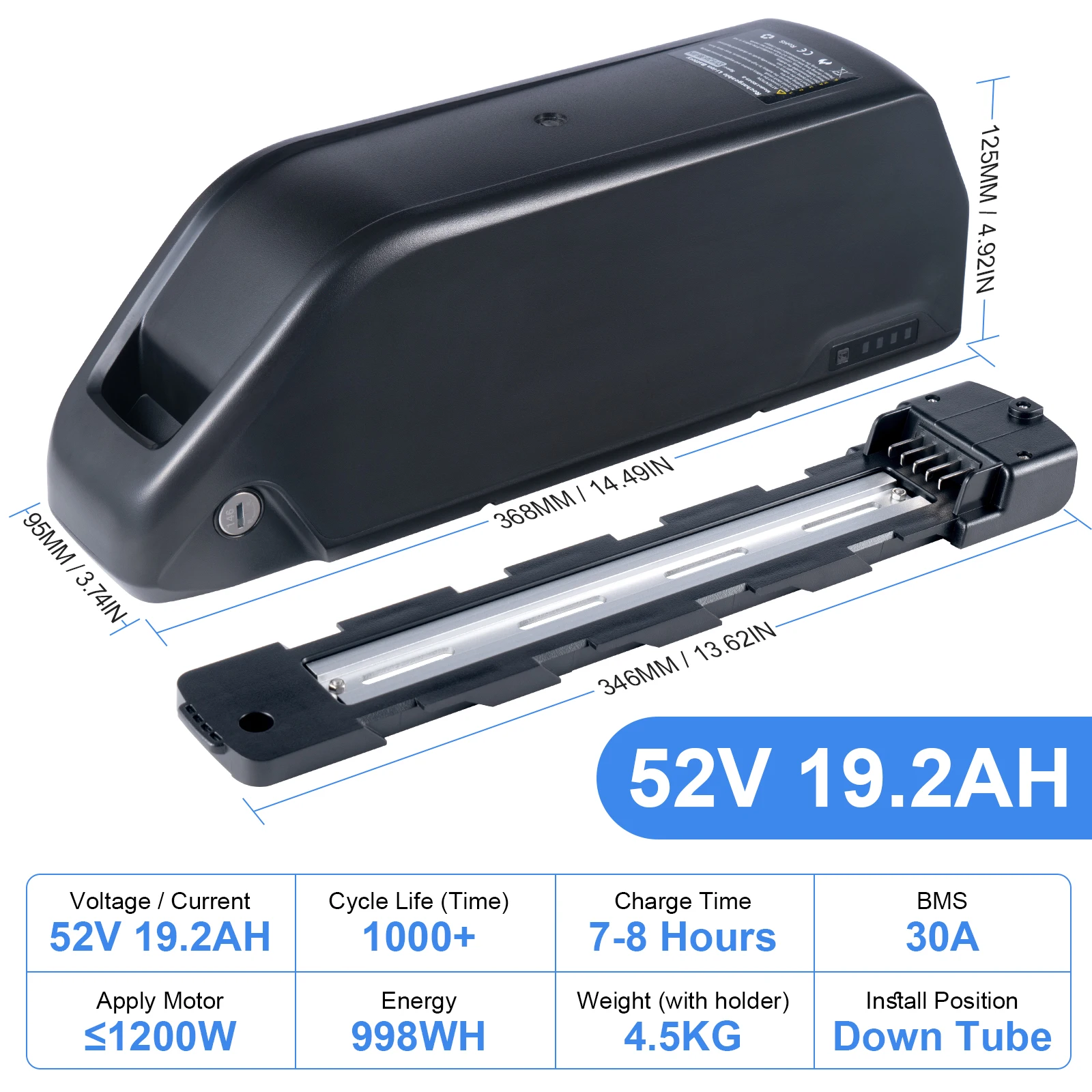 Original 52V Battery 52V 19.2AH ebike Battery Polly  Downtube 30A BMS 350W 500W 750W 1000W 1500W 21700 Cell BBS02 BBS03 BBSHD