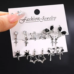 Goth Black Butterfly Crystal Star Earring Set For Women Girl Vintage Aesthetic Heart Stud Earring Trendy Y2K Jewelry Accessories