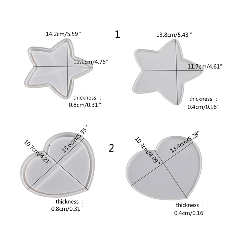 Harz-Shaker-Formen, quadratisches Herz, runder Stern, Untersetzer, Silikonform, Tassenmatte, C1FC