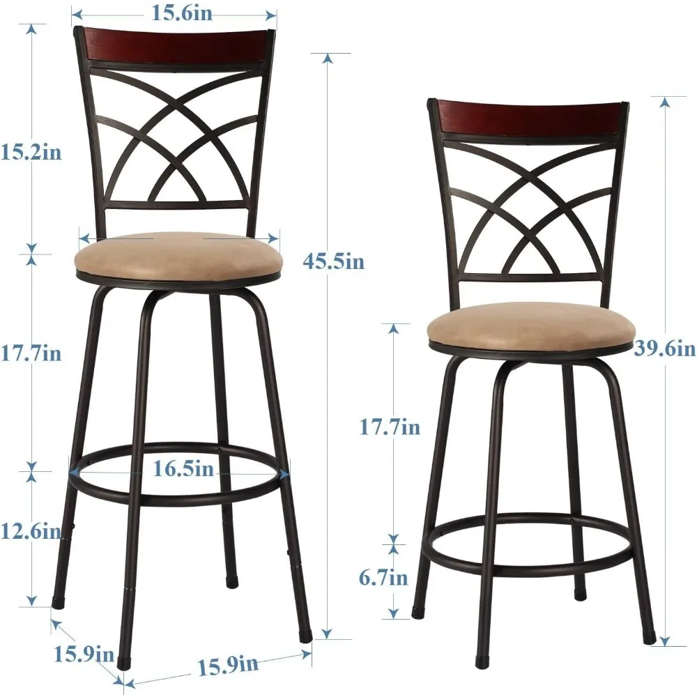 Barstools, Adjustable Counter Stools,Steel Bistro Pub Chairs,Bar Stools with 360 Degree Swivel Cushion Seat